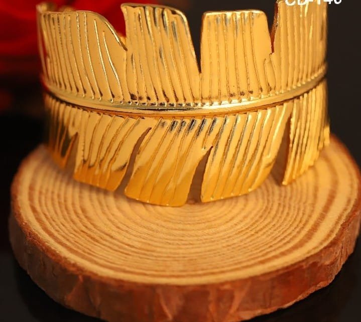 Wide Gold-Tone Layered Feather Cuff Bangle