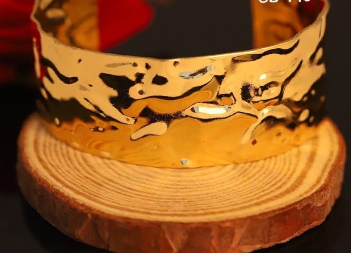 Wide Gold-Tone Hammered/Textured Cuff Bangle