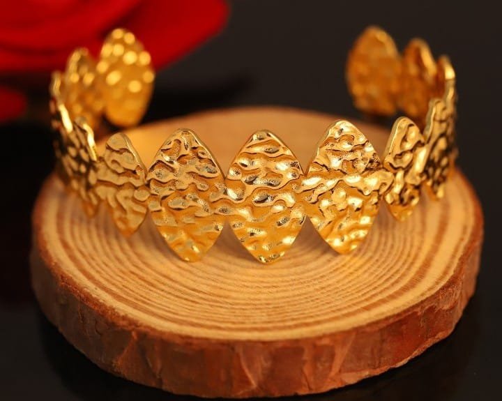 Wide Gold-Tone Geometric Rhombus Cuff Bangle