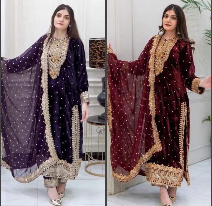 New Party Wear Viscose Velvet Designer suit 